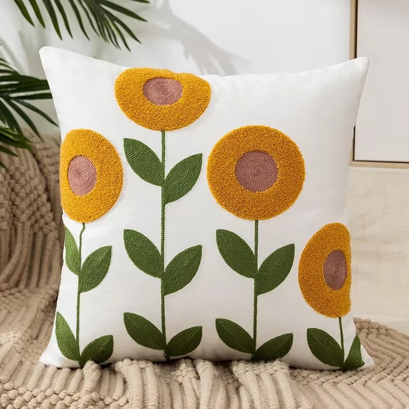 45X45CM Bloem Geborduurde Sierkussen Cover Plant Handdoek Moderne Stempelen Taille Kussenhoes Decor Home Decoratieve kussensloop: Blauw