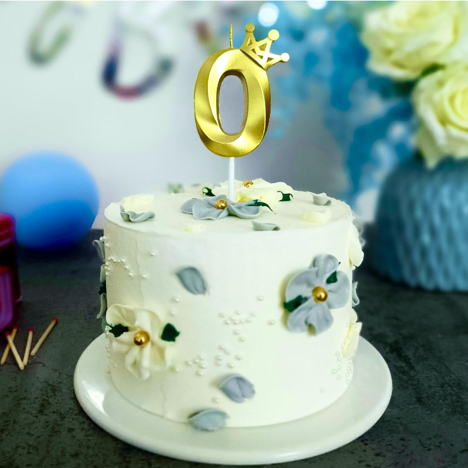 Number 0 Birthday Candle 3D Crown Crown-0 Gold Cake Topper Decorations for Happy Birthday Candles Anniversaries