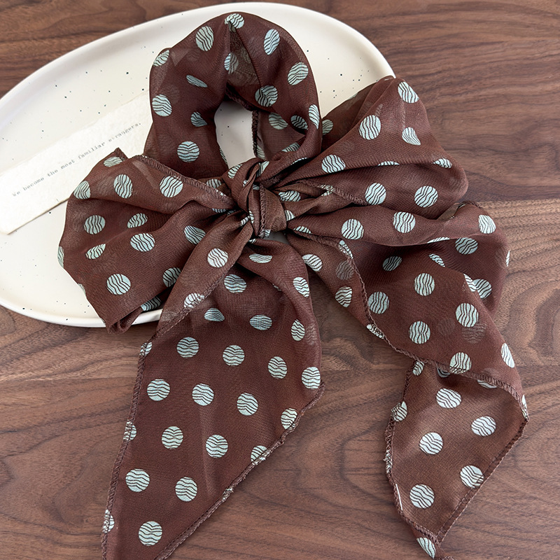Lenço de seda de bolinhas marrom impresso high-end versátil acessórios pescoço feminino novo bandana amarrado cabelo longo: Bege