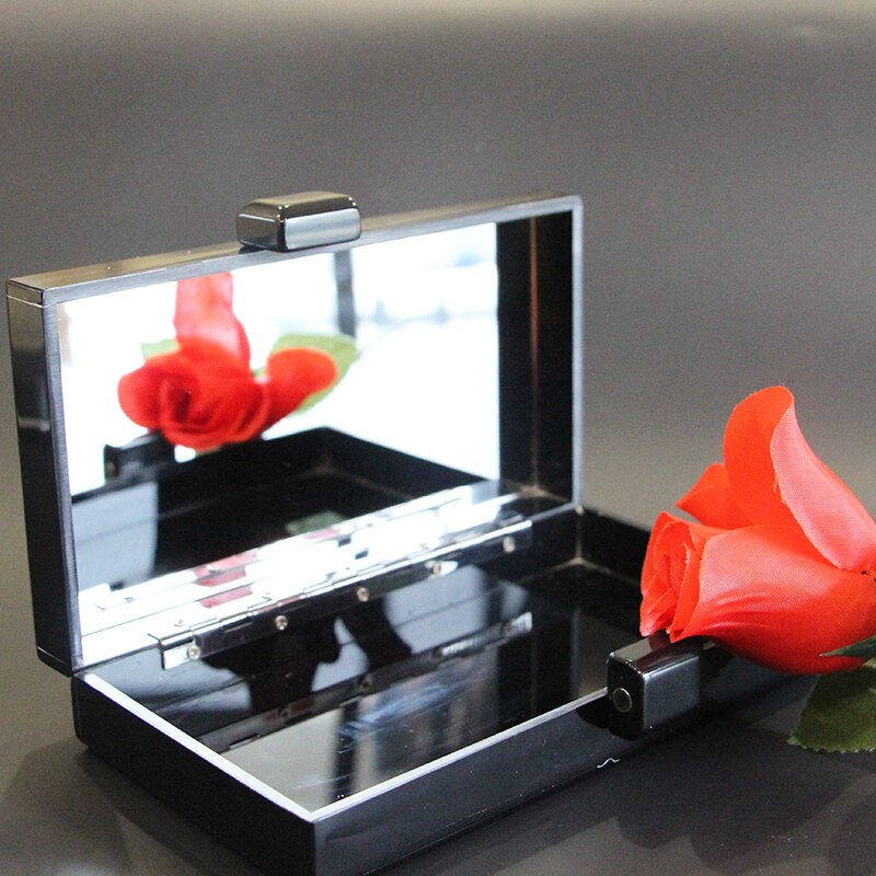 Lady Solid Black Acrylic Box Clutch Bag Women Evening Bag Wedding Party Prom Shoulder Handbag Hard case Metal Acrylic Clutches