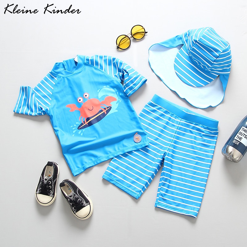 Kinder Badeanzug Separaten Cartoon Krabben Druck 3 stücke Jungen Bademode Sommer Neue UV 50 Schutz Schwimmen Anzug für Junge