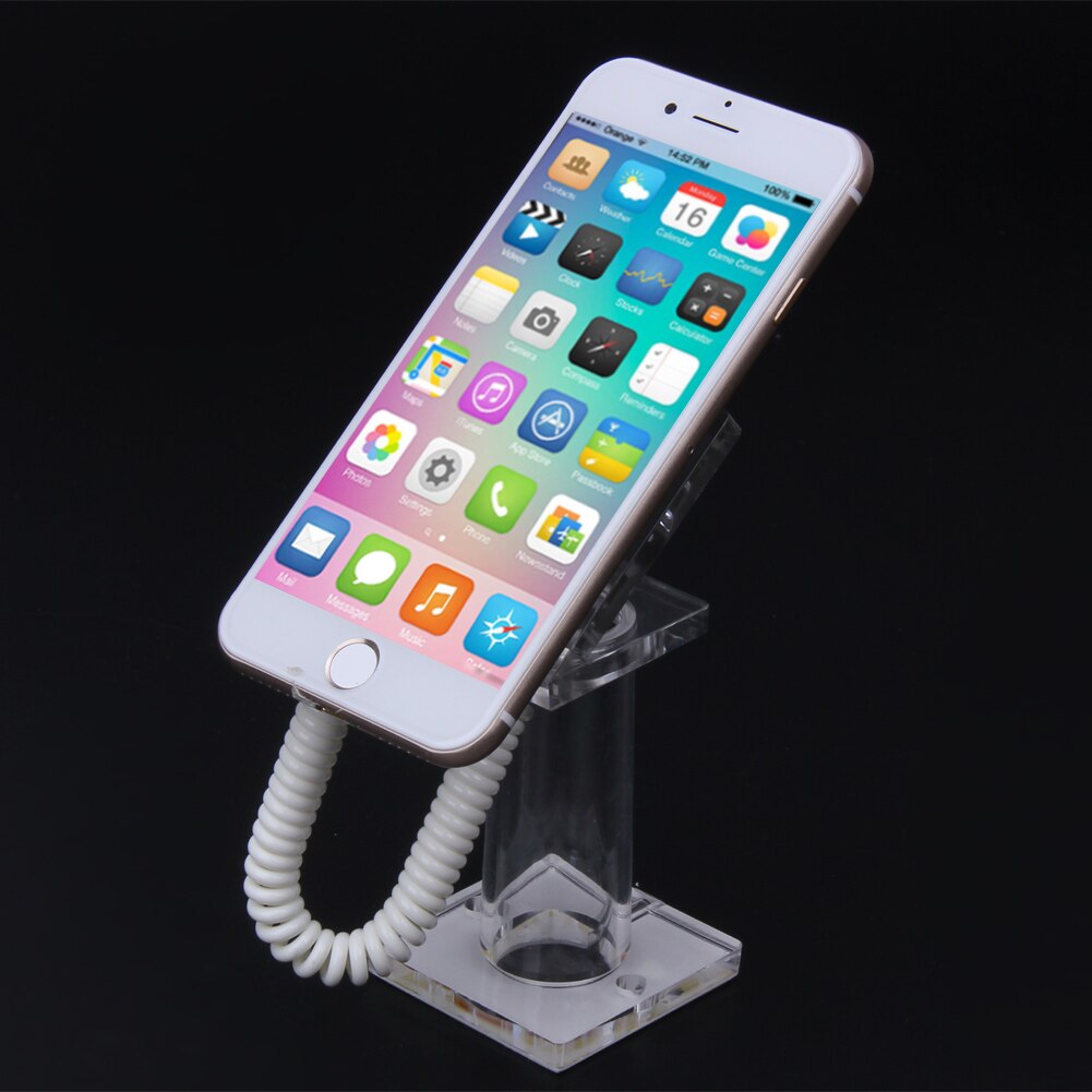 Oval-shaped Transparent Anti-theft Security Mobile Phone Cellphone Display Stand Holder with Spring Cable Wire