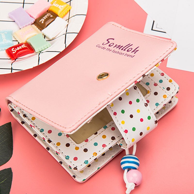 Small Wallet Women Short Luxury Brand Cute Female Purse PU Leather Dot Girls Lady Zipper Wallets Card Holder Bags: Pink Short