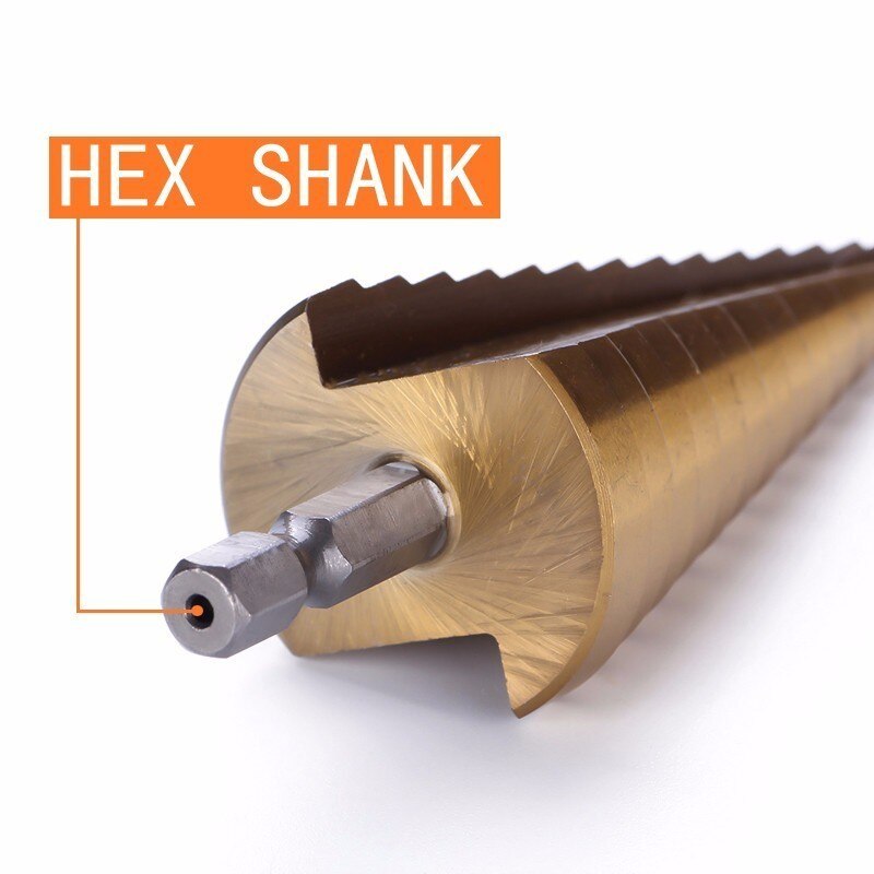3pc Hss Step Cone Taper center stepped Drill bits Set Metal Hole saw Cutter Metric 4-12/20/32mm 1/4" Ti Coated Metal Hex tools