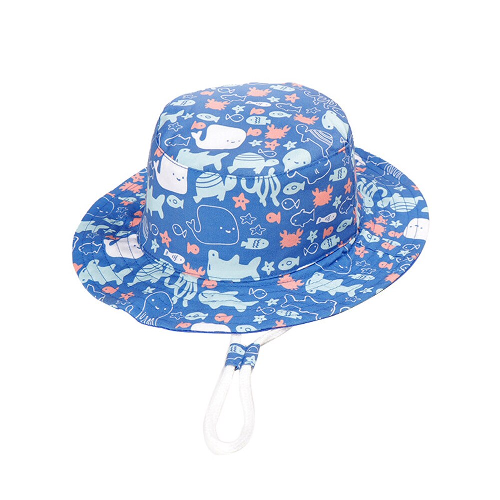 Sommer babyhat til piger drenge børn spandehat børn tegneserie dyreprint bred skygge anti-uv fiskerhat hagestrop spandhætte