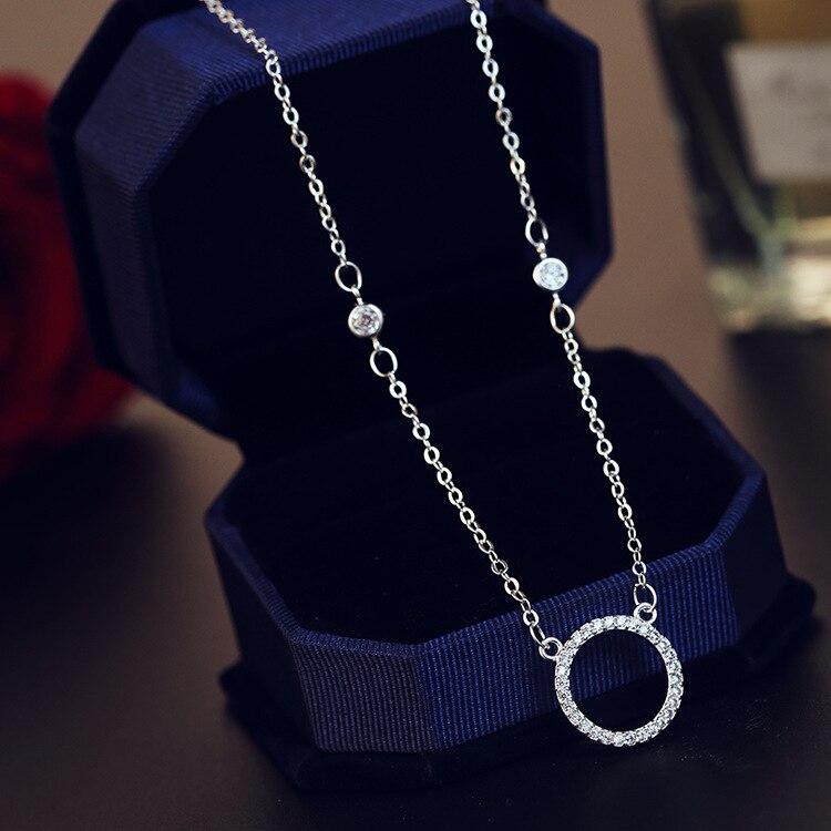 925 colar de cor prata pingentes redondos feminino clavícula corrente s925 sterling colgantes de bizuteria luxo 925 pingente de pedra preciosa