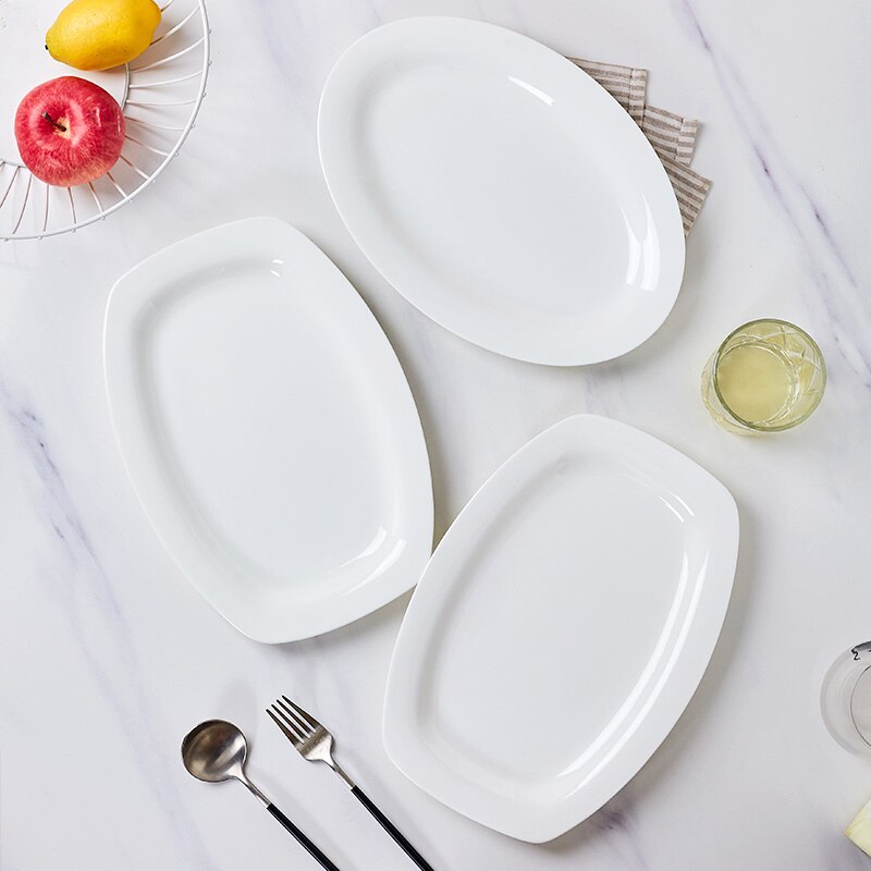 Fish Plate Jingdezhen Bone China Pure White Tableware Plate Rectangular Large Fish Plate