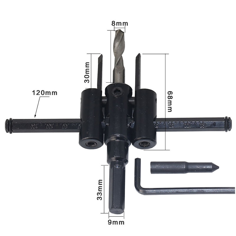 ZK30 30-120/200/300mm Adjustable Circle Hole Cutter Wood Drywall Drill Bit Saw Round Cutting Blade Aircraft Type DIY Tool