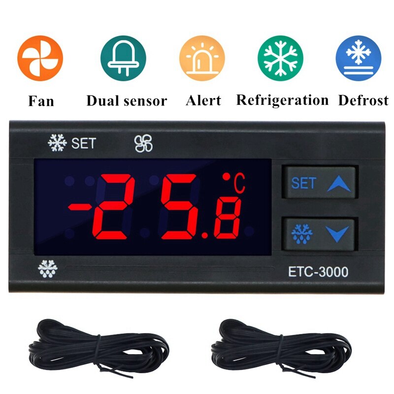Minicontrolador de temperatura para refrigerador, regulador de termostato, termorregulador NTC, Sensor Dual, 220V, 40% de descuento, ETC-3000 en