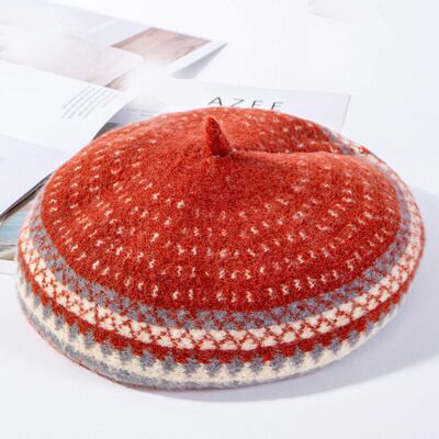 Uld baret kvinder vintre plaid hatte uld baretter kvinder klassisk uld filt varm fransk kunstner hat hue 7 farver: Murstensrød