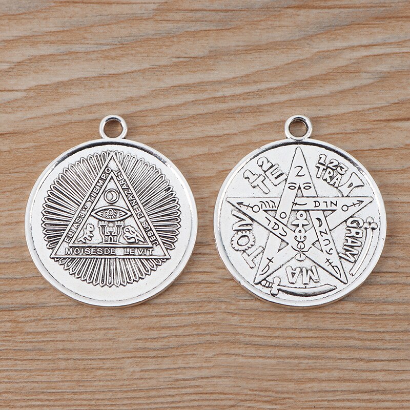 ZXZ 5 stücke Große Tetragrammaton Pentagramm Pentagramm Runde Reize Anhänger für Halskette Schmuck, sterben Entdeckungen 35mm