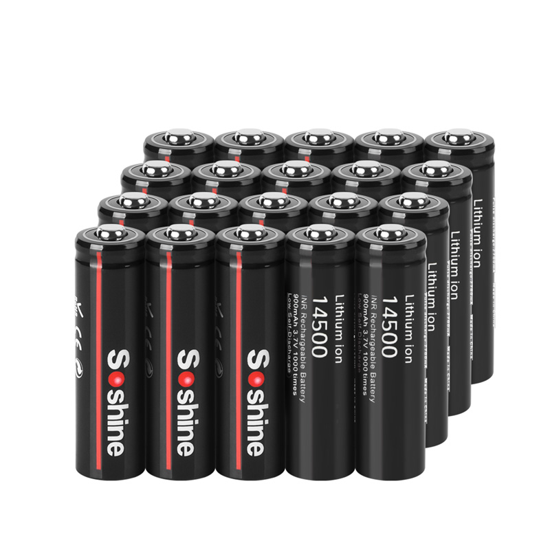 Soshine 14500 900mAh Lithium Rechargeable Batteries 3.7V AA Li-ion Battery Cell for Led Flashlight Headlamps Torch Mouse Toys: Red