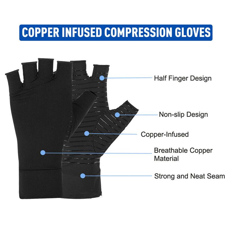 Gants de Compression en cuivre pour l&#39;arthrite, 1 paire, attelle de poignet, soulagement de la douleur des doigts, Support en Fiber de cuivre, gants de thérapie antidérapants
