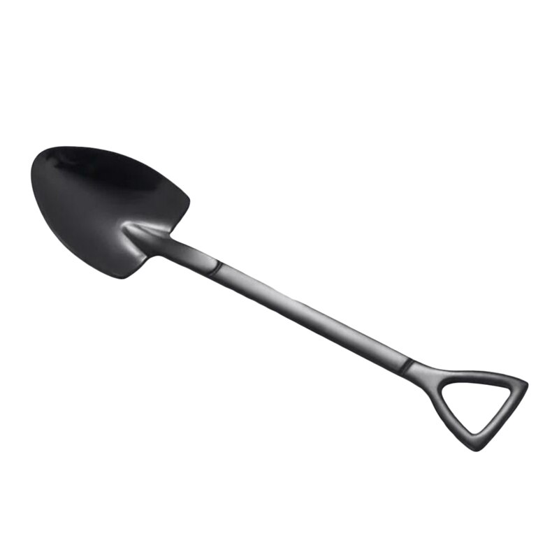 Stainless Steel Spade Dessert Fork Spoon Long Handle Coffee Spoon Teaspoon Stirring Spoon Tableware: Black-spoon