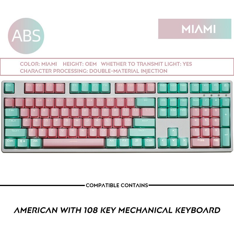 108 Keys OEM Profile Double Shot Backlit Keycap IKBC Filco Keycaps For Cherry MX Switch Mechanical Keyboard: Miami