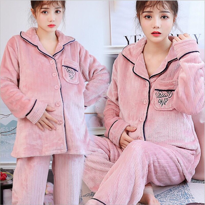 2 stuks Set Fannel Zwangere Pyjama Vrouwen Postpartum Voeden Borstvoeding Kleding set Zwangerschap Vrouwen Pyjama Night Pak