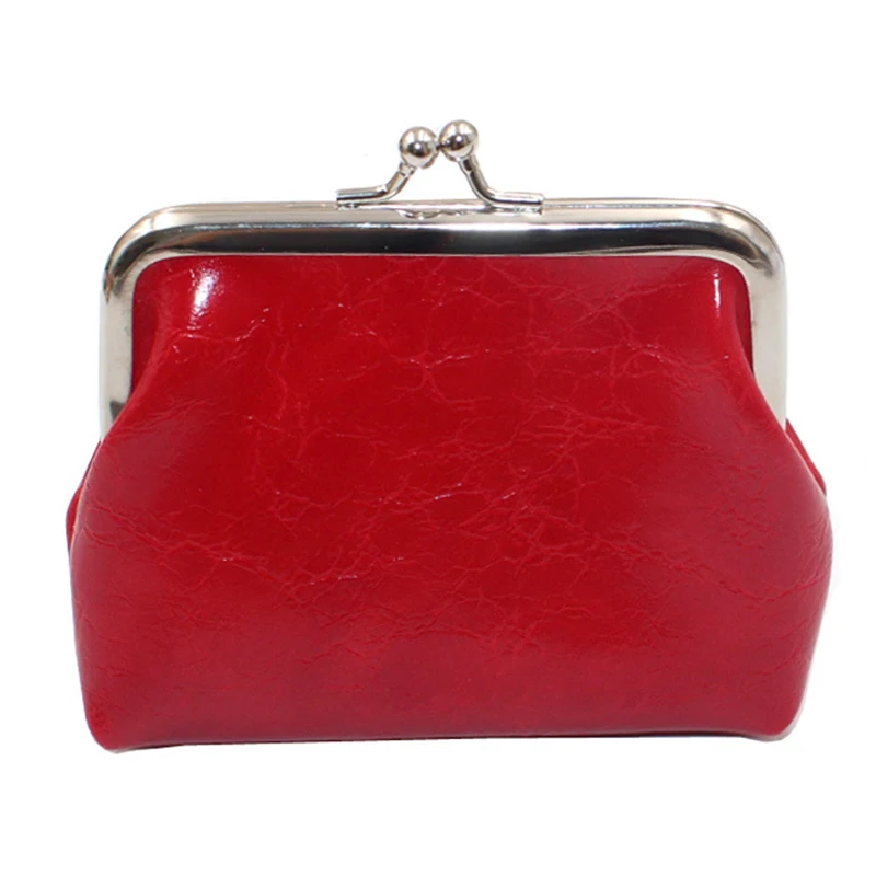 Lady Leather Mini Wallet Vintage PU Oil Wax Leather 4-inch Buckle Coin Purse Women's Short Handheld Coin Bag: black