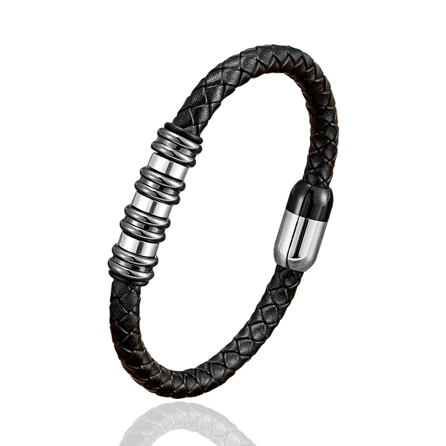 Yishucha Klassieke Stijl Eenvoudige Gevlochten Lederen Armbanden Voor Man Rvs Magnetische Armbanden Mode Mannen Sieraden