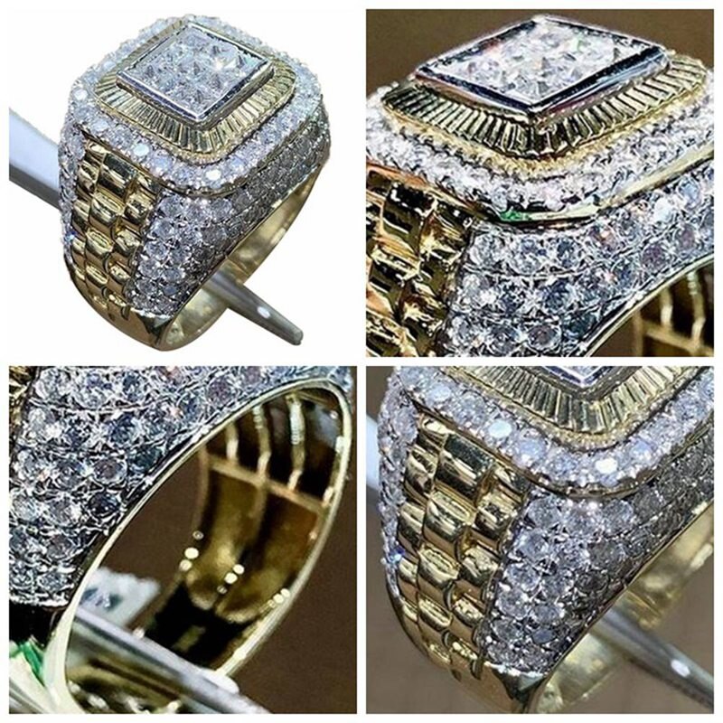 Crystal Ring Vierkante Micro Pave Rhinestone Iced Gouden Ringen Mannen Hip Hop Stijl Sieraden Christmas Party