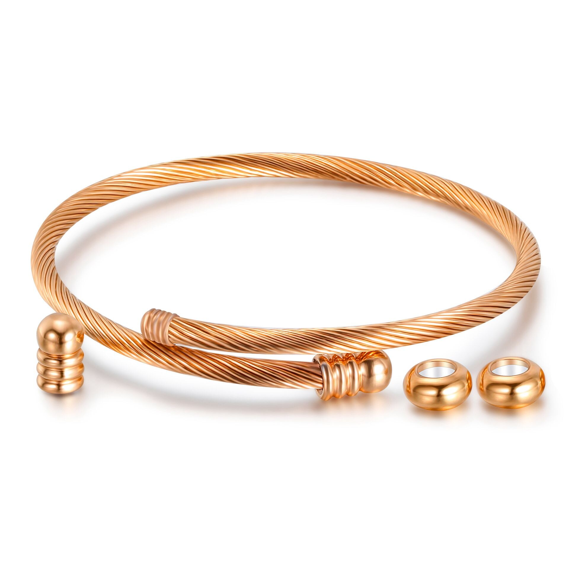 Unisex Elastische Kabel Draht Armband Edelstahl Armband Schraube mit Wechsel Ende Stecker Twisted Manschette Charme Perlen fit DIY Schmuck: Rose Gold Farbe