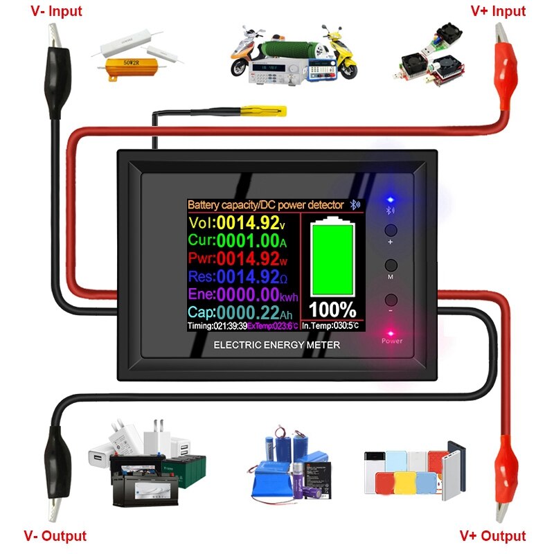 DT24 Hd Ips Bluetooth Digitale Display Dc Power App Voltmeter Amperemeter Batterij Capaciteit Tester Brandstof Gauge Voltage Meter