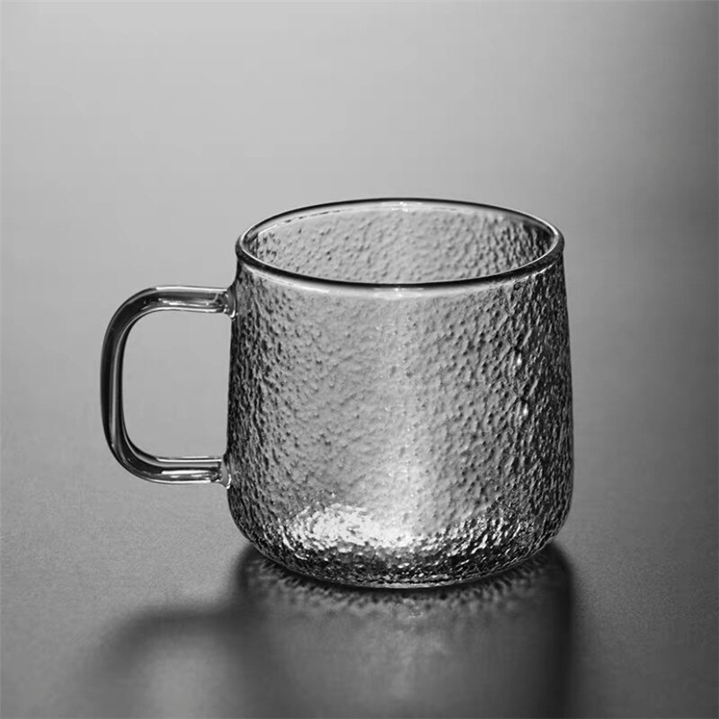 Heat Resistant Glass Coffee Mug with Lid and Spoon Office Silver Inlay Plum Blossom Teacup Transparent Hammer Pattern Milk Cup: A