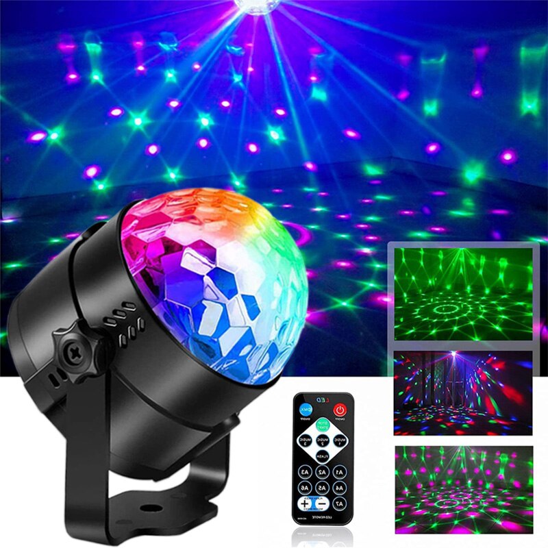 Illuminazione per feste RGB DJ Disco Ball Lights suono attivato stroboscopico LED proiettore lampada festa di compleanno Car Bar Karaoke decorazioni natalizie
