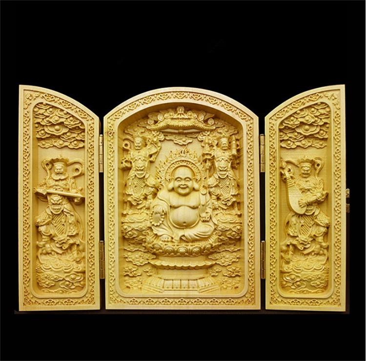 Kinesisk buddha statue skulptur rent træskærerarbejde 3 åbne folde buddha statue boligindretning tilbehør træ buddha håndværk: 6