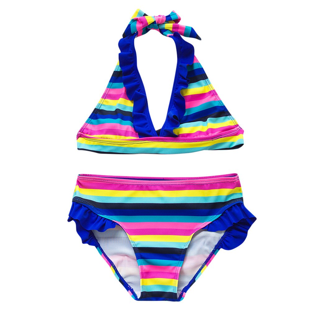 Baby Clothes Swimsuit Teen Kids Girls Rainbow Striped Two-pieces Swimwear Swimsuit Bikini Outfit Summer Cartoon Print Bimba: 9-10 Years