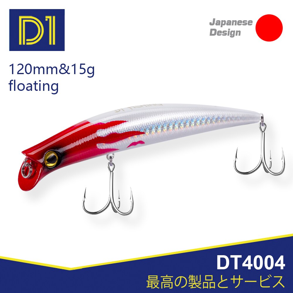 Señuelos de pesca D1 KOMOMO II Minnow, anzuelos duros artificiales flotantes de 120mm/15g, Wobblers de agua salada para pesca de lubina, aparejos de pesca