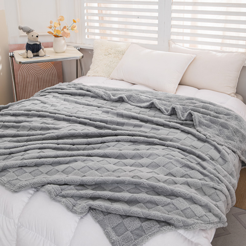Coperta da tiro grigio pallido a quadretti in morbido mucchio di peluche - Coperta da divano da viaggio Boho accogliente per esterni a grandezza naturale, tiro con struttura cialda