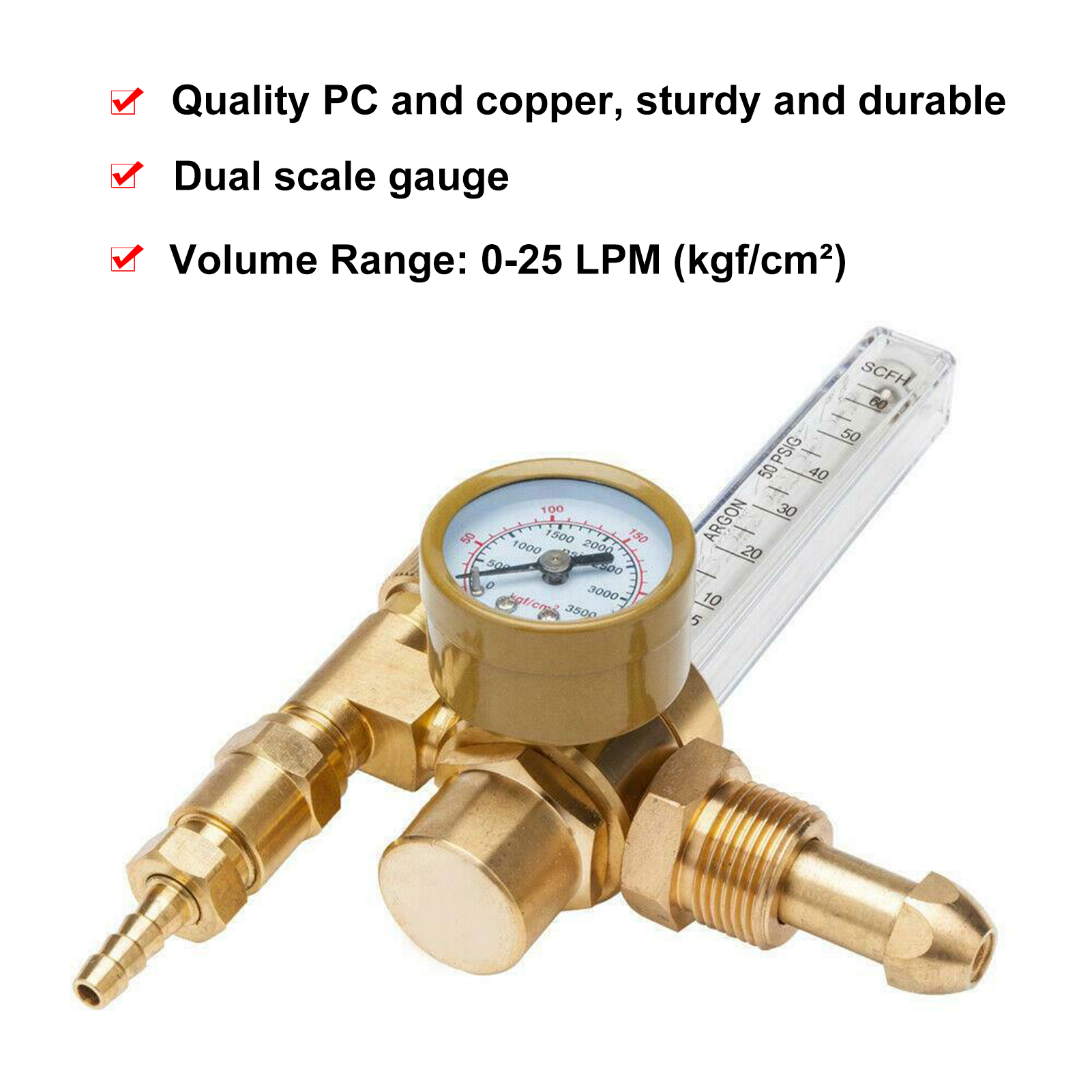 Argon Regulator Pressure Reducer 0-25LPM Flow Meter Regulator Mig Tig Flowmeter 3500PSI Gauge