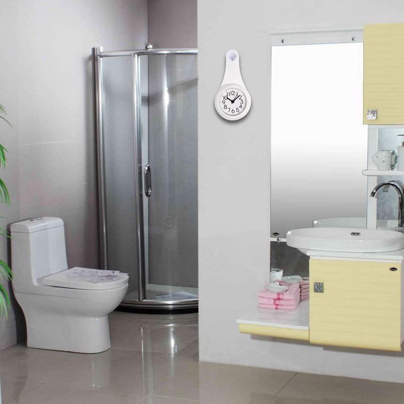 Bathroom waterproof anti-fog suction cup wall clock bathroom suction cup clock(white)