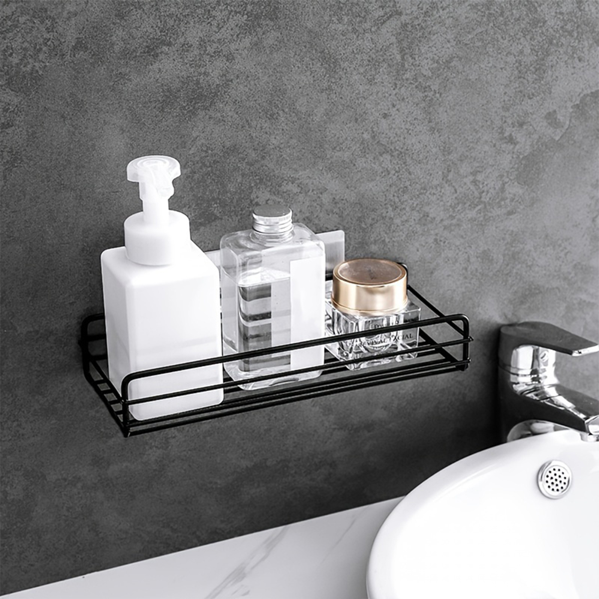 1Pc Badkamer Opbergrek Keuken Organisator Plank Zwarte Planken Hoekframe Ijzeren Douche Punch Gratis Gemonteerd Caddy Rack