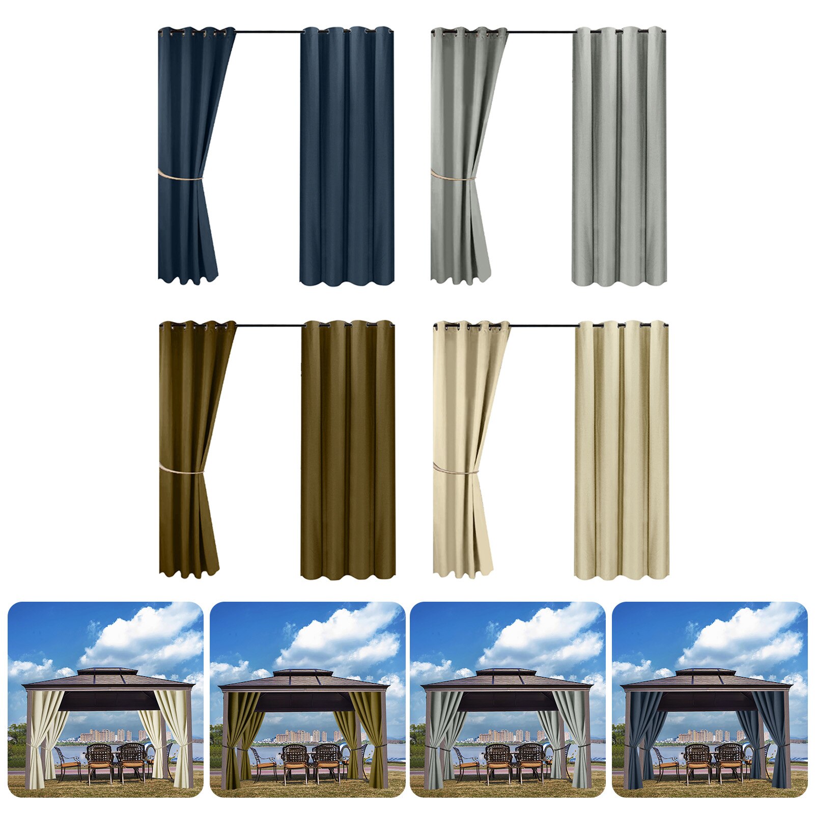 Cortinas opacas de tela de poliéster para exteriores, cortinas sólidas a prueba de agua para ventana de cocina, dormitorio y sala de estar