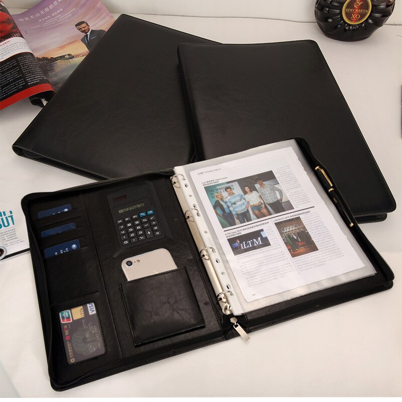 Document Organizer Folder A4 File 4 Rings Binder Business Office Zipper Portable Bag with Calculator Fathers Day Stationery: C
