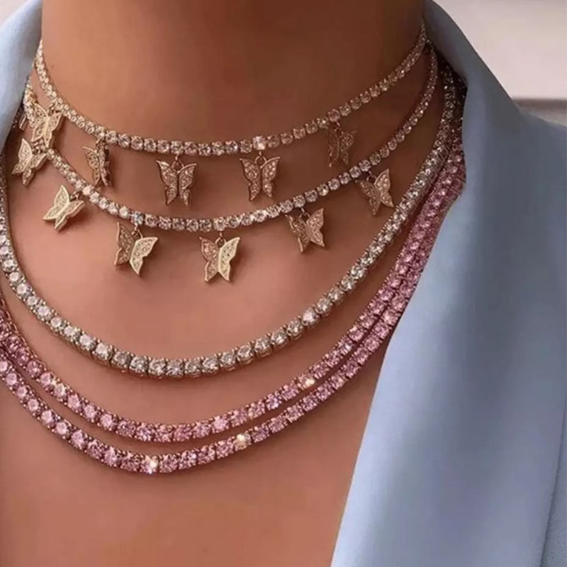 Flatfoosie Bling Della Farfalla Del Rhinestone Della Collana Del Choker Per Le Donne Fuori Ghiacciato Di Cristallo Tennis Catena Della Collana Dei Monili di Cerimonia Nuziale del Regalo