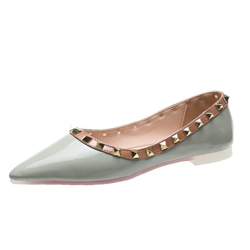 Nitar flats lack läder slip on platta skor spetsiga tå båtskor dam loafers godis färg kvinnlig sko zapatos mujer 8147c: Grön / 4.5