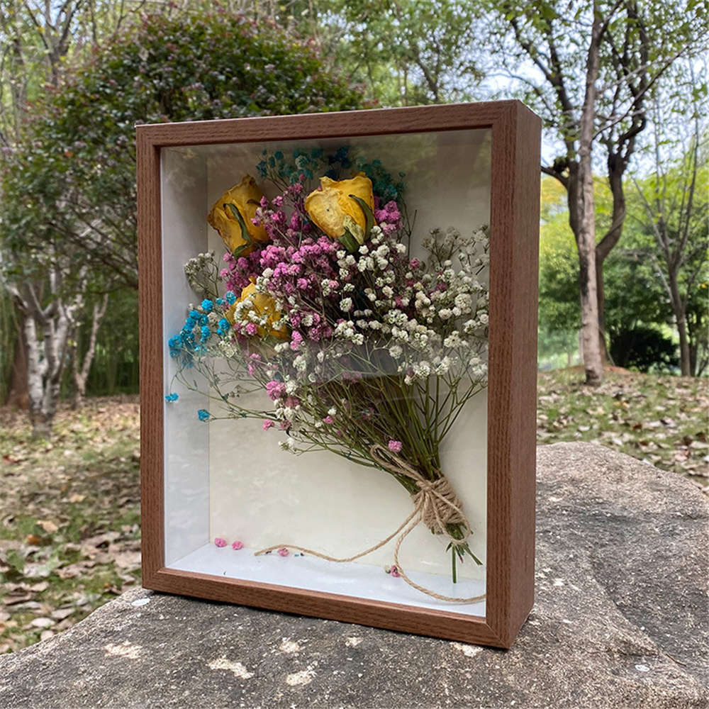 Marco de fotos de flores secas, marco hecho a mano, espécimen de mariposa eterna, adorno 3D DIY, especial, de cumpleaños