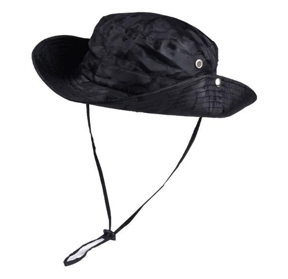 Sombrero de sol XBG-9042 de camuflaje de verano, gorra de pescador, sombrero deportivo para hombres y mujeres, gorro de protección Uv para exteriores, gorra de senderismo: Negro