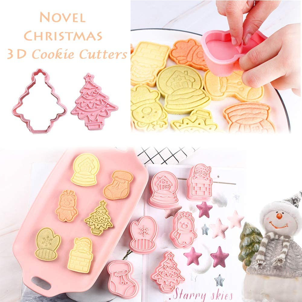 Kerst Cookie Cutters Stamper Set Plastic Mini Biscuit Cutter Mold Voor Bakken 3D Fondant Postzegels Cake Decoratie Levert Gereedschap