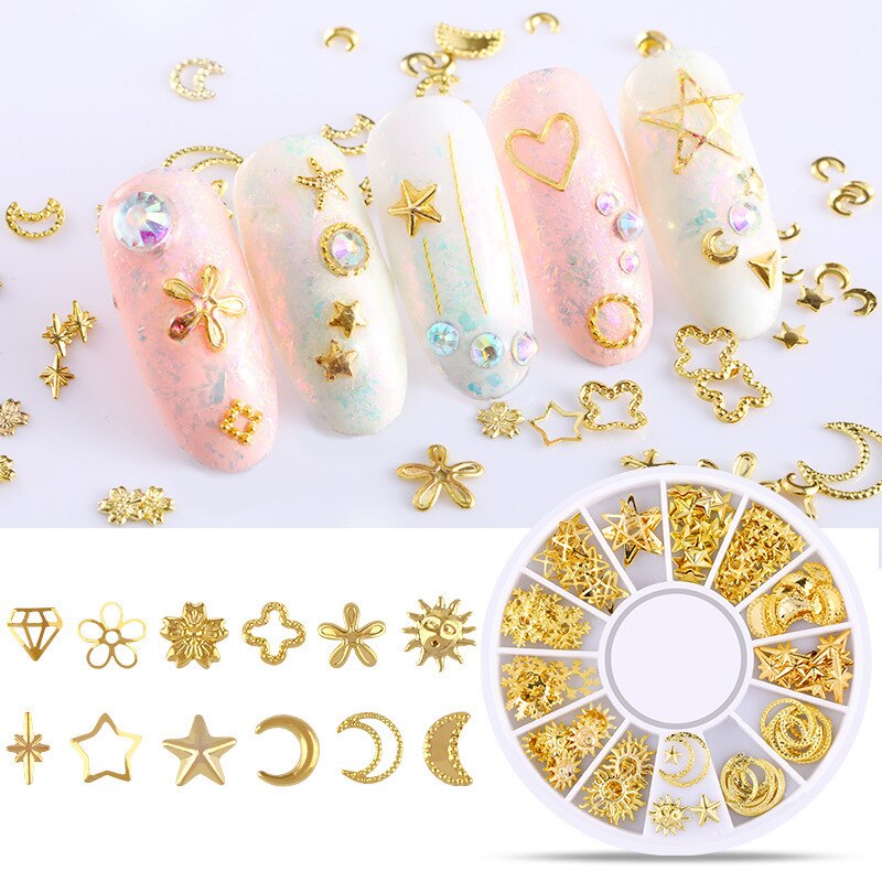 Gemengde 3D Hollow Nail Steentjes Voor Nagels Charms Metalen Vormen Geometrie Goud Tips Diy Accessoires Kristal Nail Art Decoratie