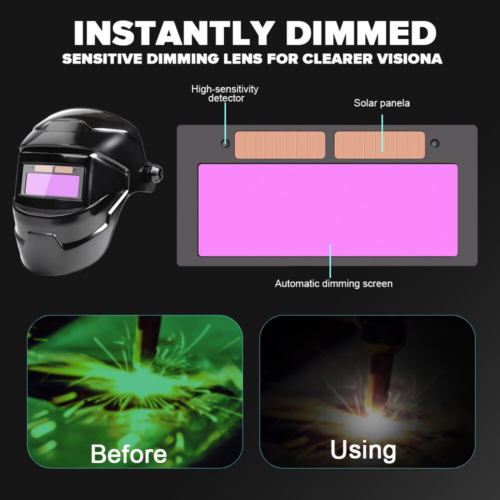 Auto Darkening Welding Helmet Solar Powered True Color Large View Mask for Arc Grinding Cutting Eye Protection