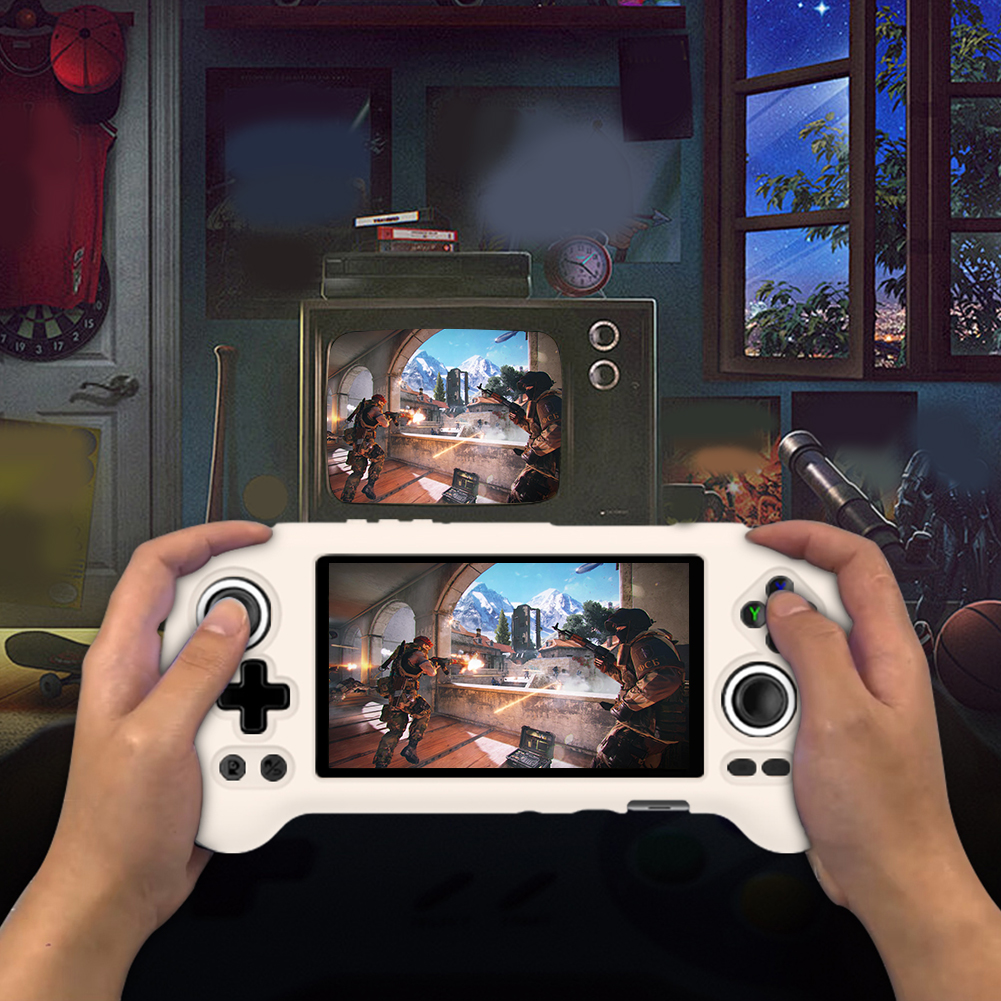 For ANBERNIC RG556 Game Console Soft Silicone Case -proof Shockproof Protective Cover + Tempered Film 9H HD Screen Protector