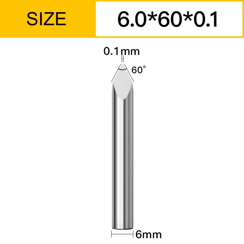 Vsharp 3 Edges 6mm Carbide V-shape Engraving Bit TriangularMilling Cutter Wood Acrylic PVC Jade Metal CNC Tool Engraving Carving: 6x60Deg.x0.1