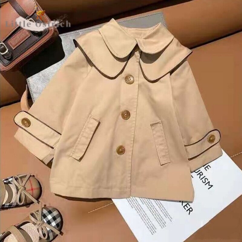 Baby Meisje Dubbele Kraag Casual Jas Baby Peuter Kind Effen Kleur Jas Lente Herfst Winter Windbreaker Baby Kleding 12M-5T