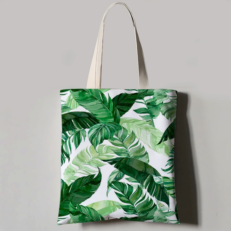 Turtle Leaf Tropical Plant Printed Tote Bag For Women Canvas Bag Ladies Shoulder Bag Outdoor Casual Tote Foldable Shopping: 4