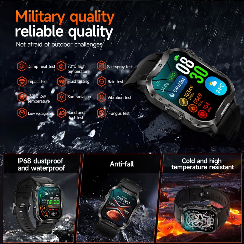Xiaomi-Montre intelligente militaire pour homme, IP68, 3iko, sports de plein air, suivi de la condition physique, moniteur de santé, appel Bluetooth, , 2024