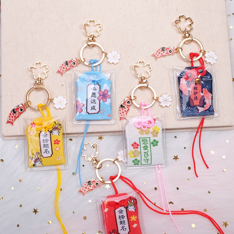 Japanese Culture Cherry Blossoms Pray Fortune Beauty Health Safe Wealth Bag Pendant Keychain Mascot Best Wish Family Friend