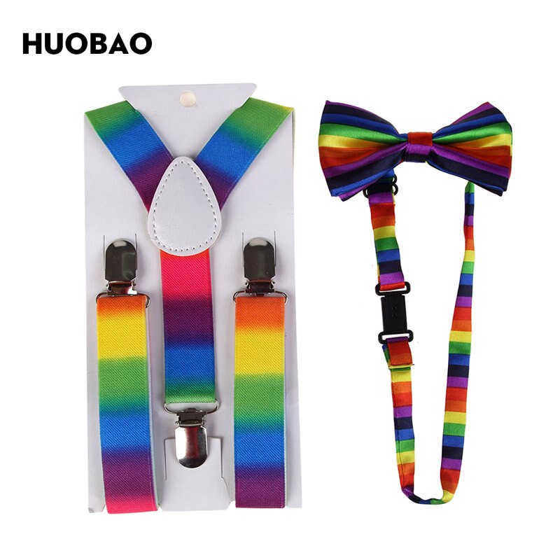 HUOBAO Mode Kleurrijke Regenboog Gestreepte Bretels En Strikjes Sets Voor Kinderen: 01